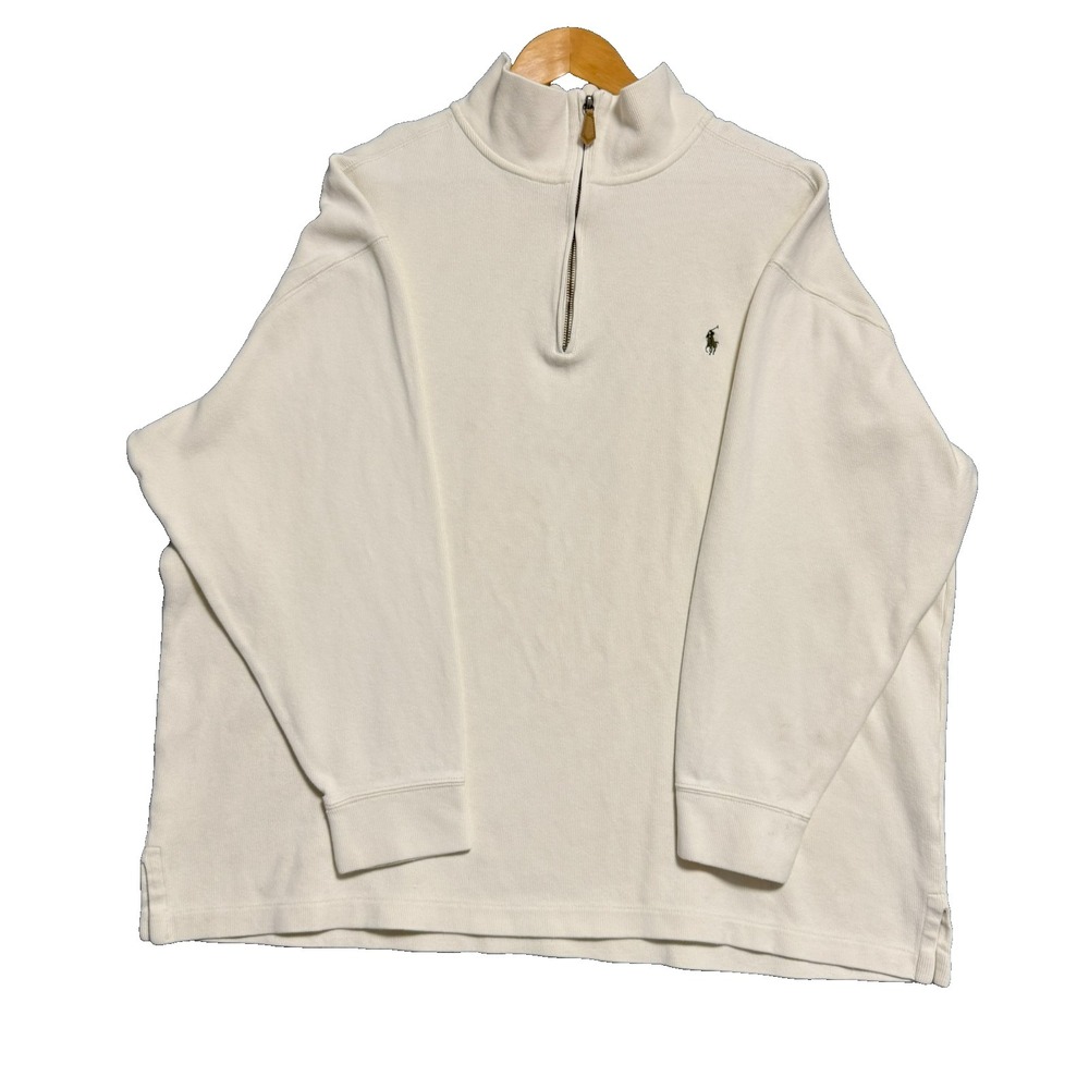 Polo Ralph Lauren 1/4 Zip Pullover Sweater Mens 2XB White Old Money Minimalist